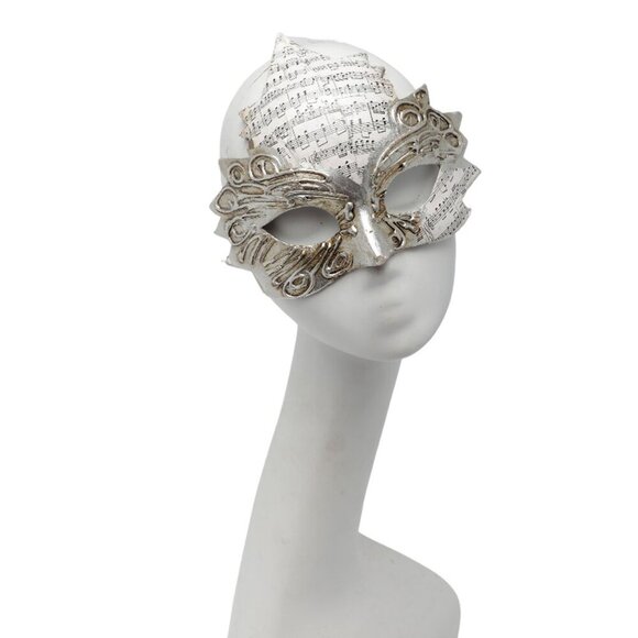Vintage Ca'del Sol Venetian Masquerade Mask Silver White Music Italy Costume - Picture 1 of 11